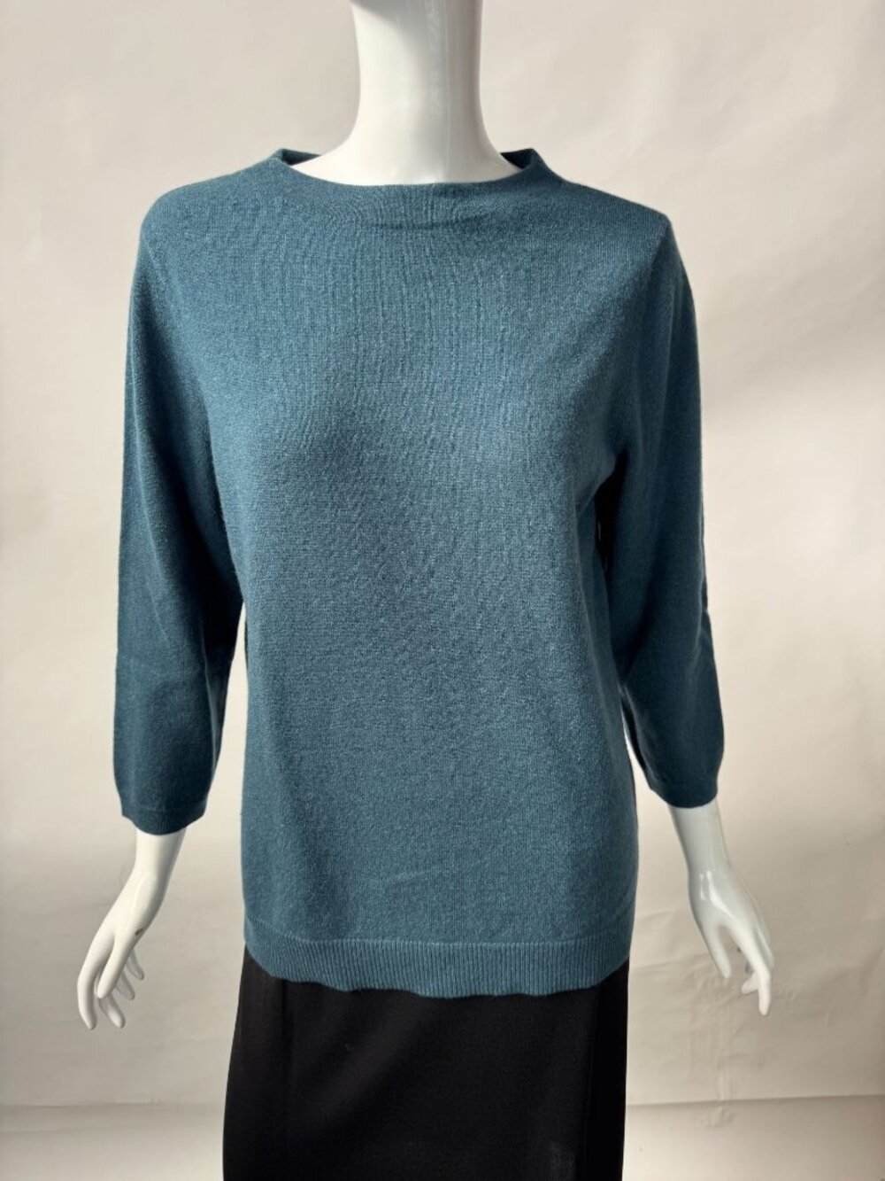 Talbots 100% Cashmere Teal 3/4 Sleeve Lightweight Sweater Womens Size L - Picture 9 of 16
